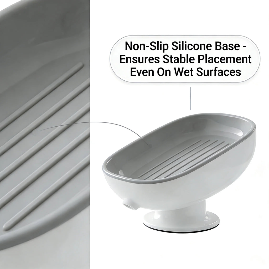 Self-Draining Suction Cup Soap Holder – Non-Slip Soap Dish for Bathroom, Shower & Kitchen Sink | Easy Install, No Drill