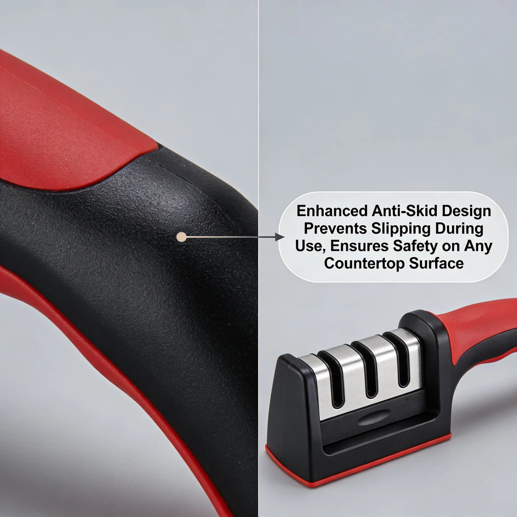 3-Stage Knife Sharpener – Manual Kitchen Knife Sharpening Tool with Non-Slip Handle | Professional Blade Restorer for Dull Knives & Home Cooking
