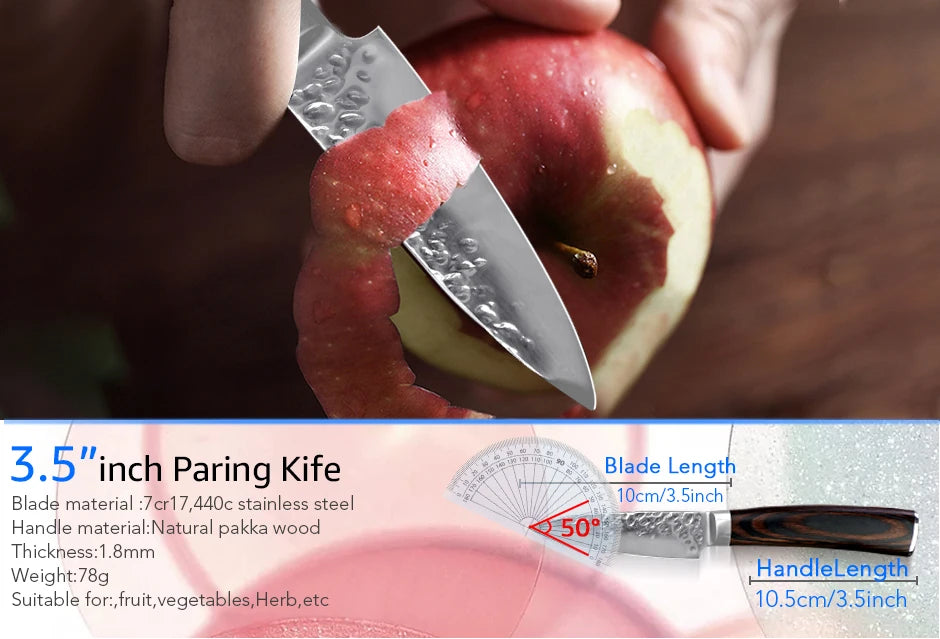 Japanese Chef Knife Set – 7CR17 High Carbon Stainless Steel Kitchen Knives | Ultra Sharp Santoku, Utility & Cleaver with Pakka Wood Handle