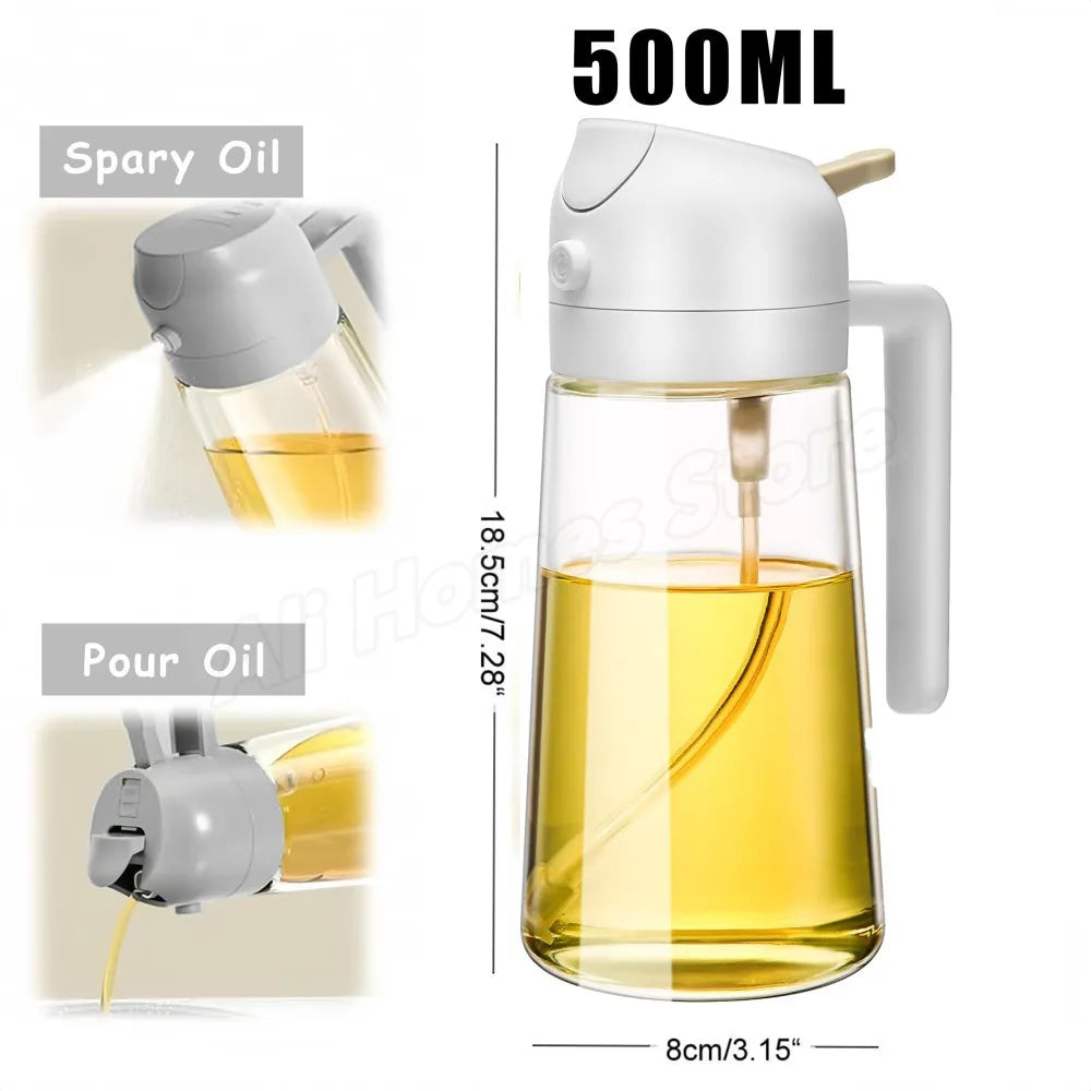 2-in-1 500ml Oil Sprayer & Pourer Bottle – Olive Oil Dispenser for Air Fryer, BBQ, Salad & Cooking (Leak-Proof Kitchen Gadget)