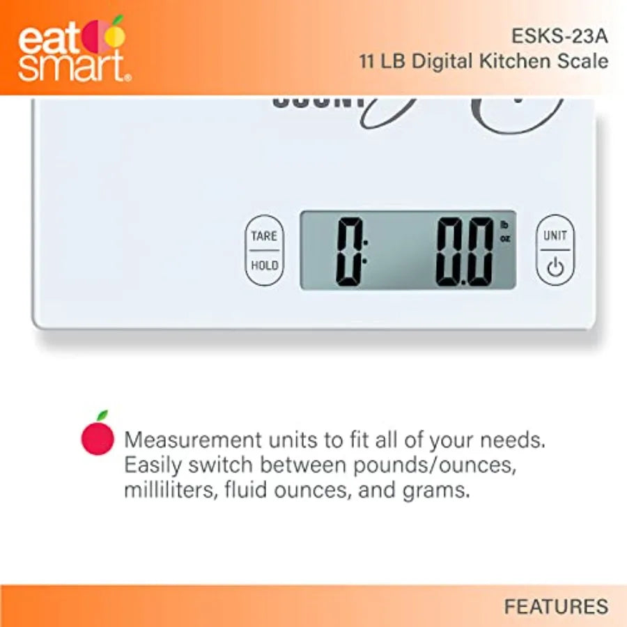 Eat Smart 11lb Digital Kitchen Scale – Glass Food Scale with Inspirational Design | High Precision Cooking & Baking Scale for Meal Prep & Portion Control
