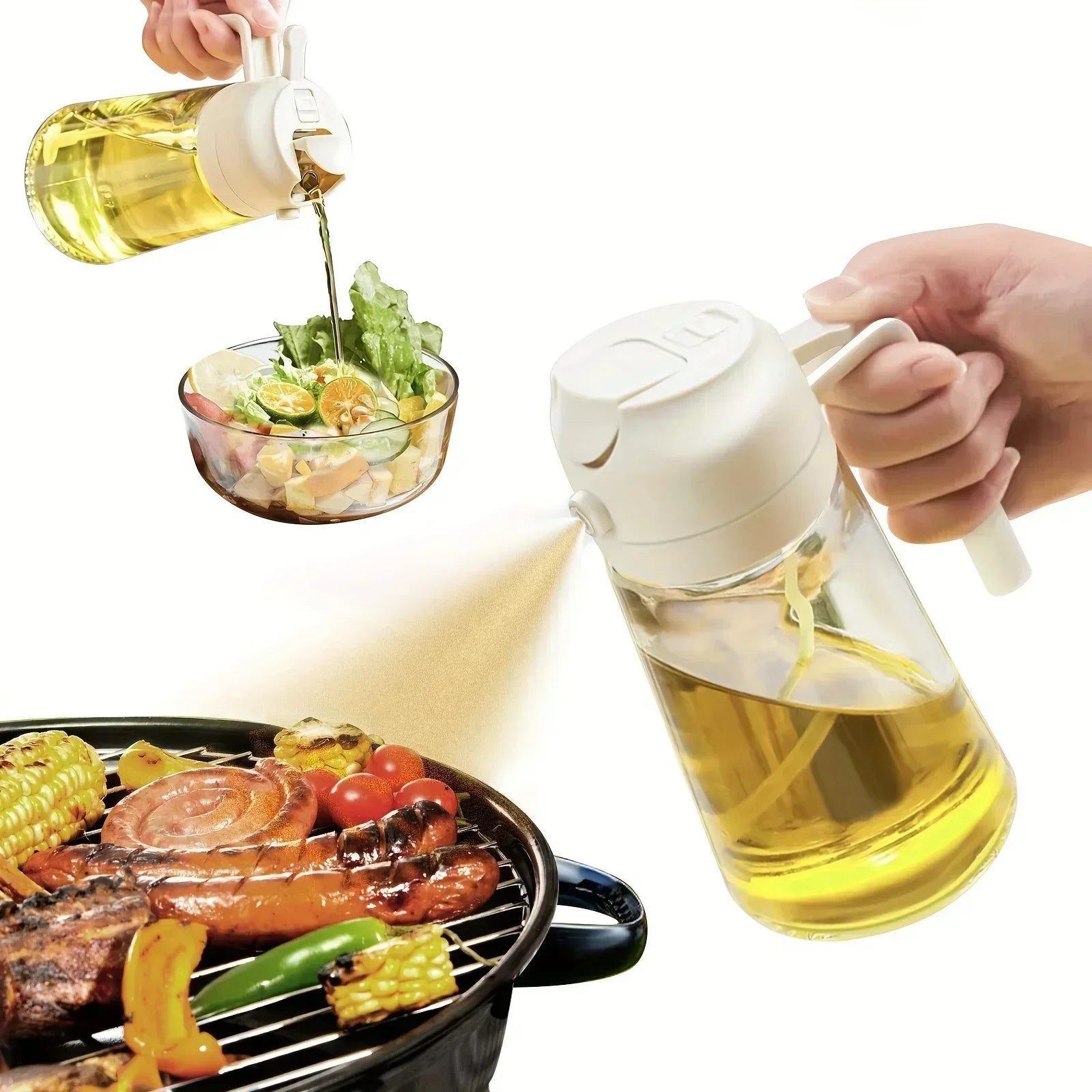 2-in-1 500ml Oil Sprayer & Pourer Bottle – Olive Oil Dispenser for Air Fryer, BBQ, Salad & Cooking (Leak-Proof Kitchen Gadget)