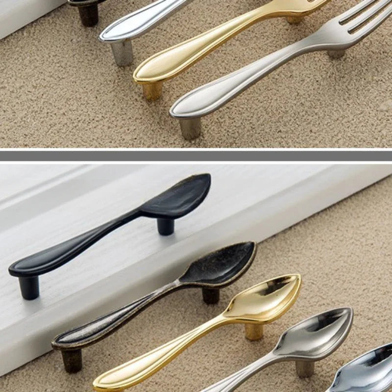 Zinc Alloy Creative Spoon Fork Knife Kitchen Cabinet Closet Furniture Door Knob Cabinet Pull Drawer Handles Cabinet Knob