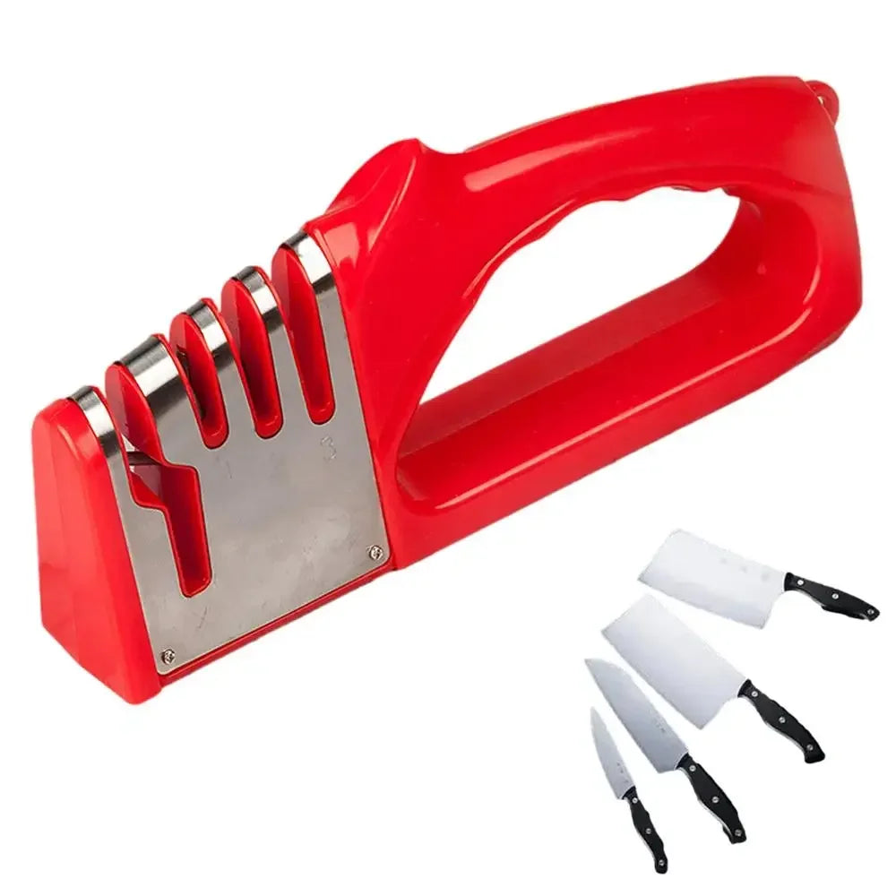 4-Stage Kitchen Knife Sharpener – Non-Slip Base Multifunction Knife Sharpening Tool | Portable Stainless Steel Sharpener for Kitchen & Household Knives