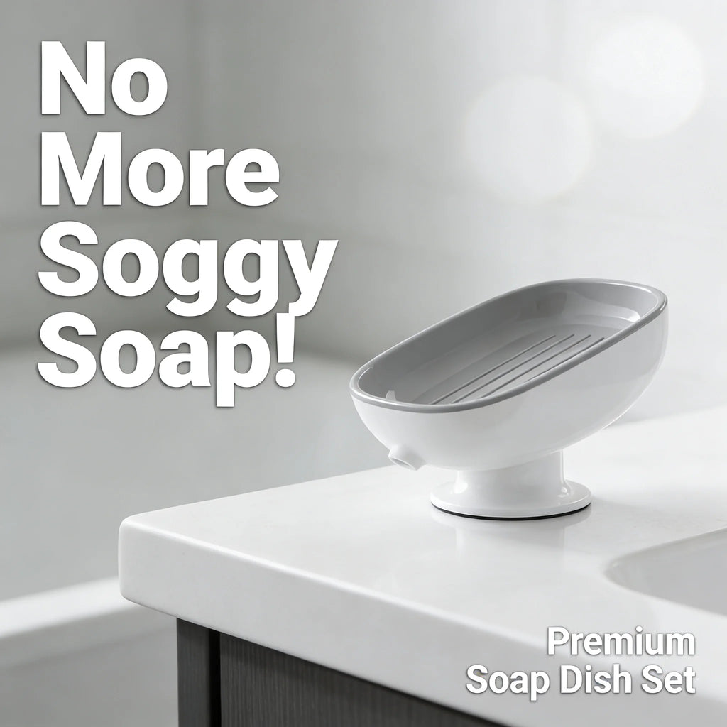 Suction Cup Soap Dish – Self-Draining Wall Mounted Soap Holder | Non-Slip Bathroom & Kitchen Sink Soap Storage Tray for Dry & Clean Soap